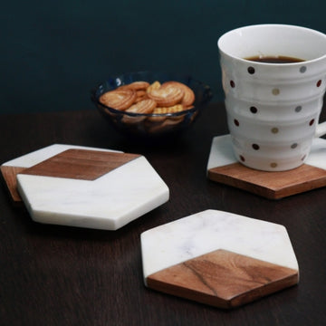 Hexagon Wood Marble Coasters