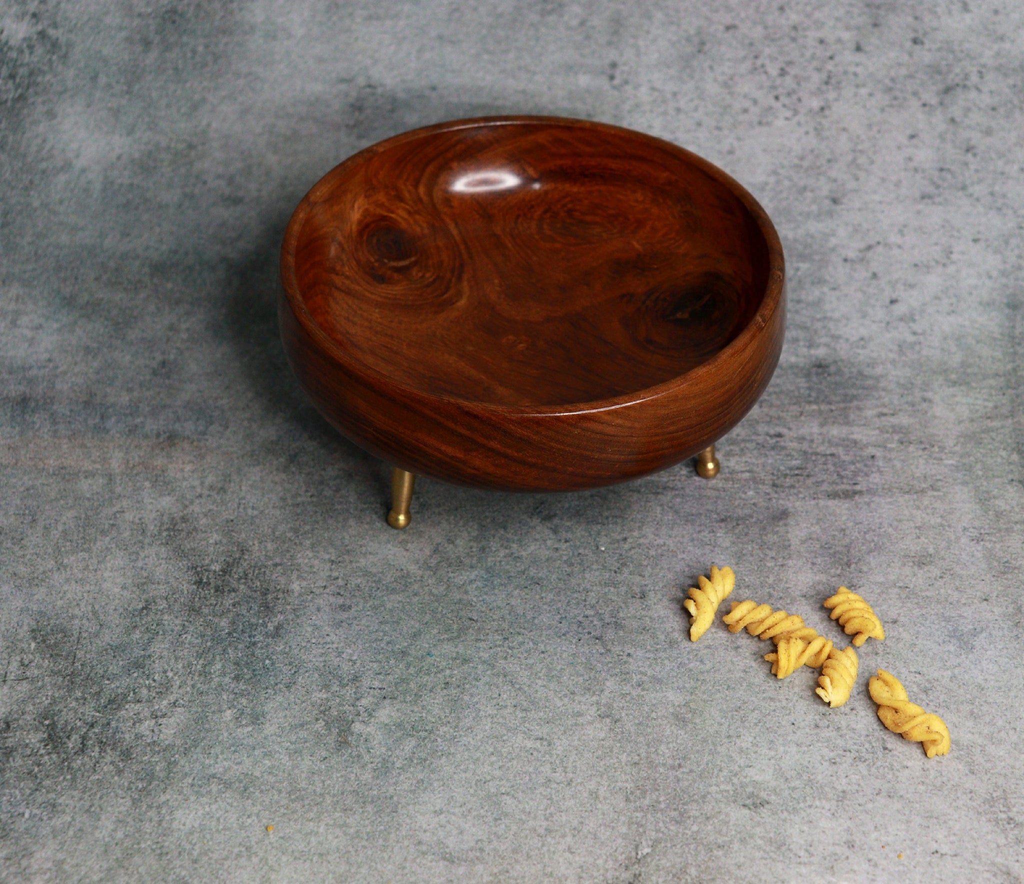 Wooden Bowl with Brass Legs.