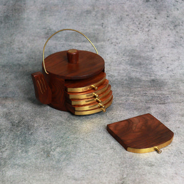 Wood Kettli Shape Cup Coasters (Set of 6 Coasters)