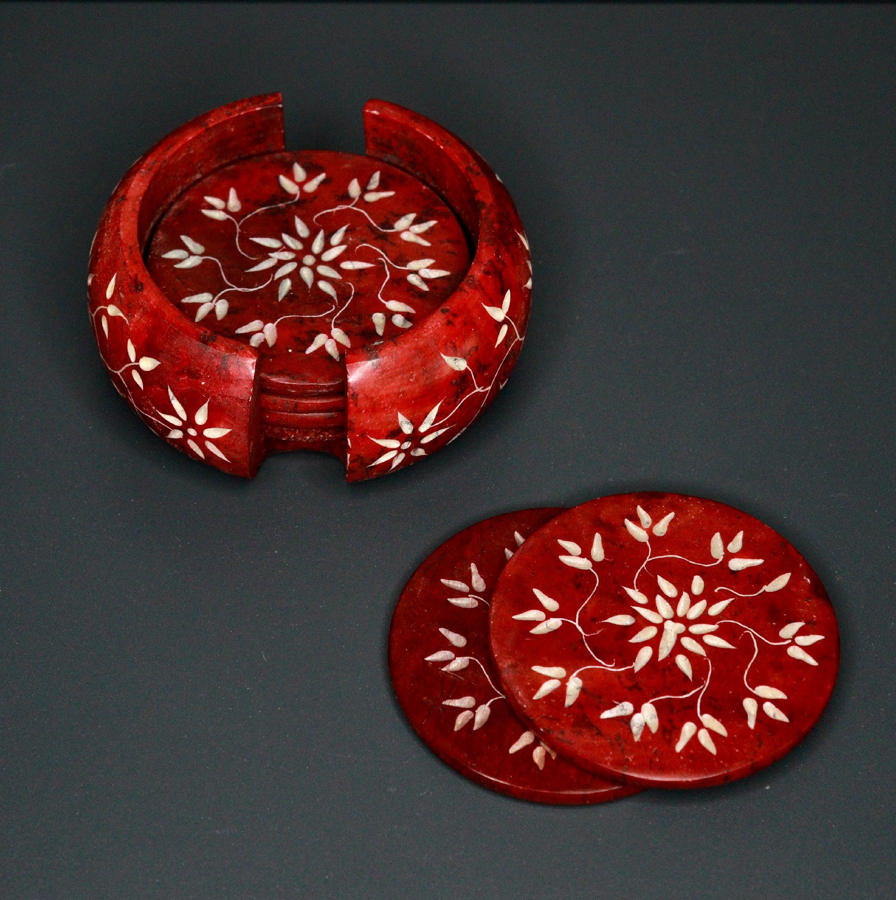 Red Carved Stone Coasters (set of 6)