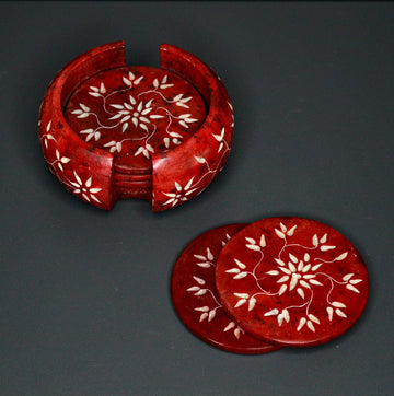 Red Carved Stone Coasters (set of 6)