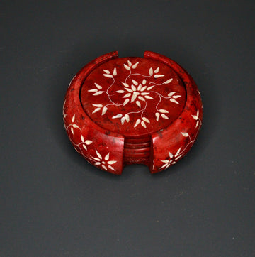 Red Carved Stone Coasters (set of 6)