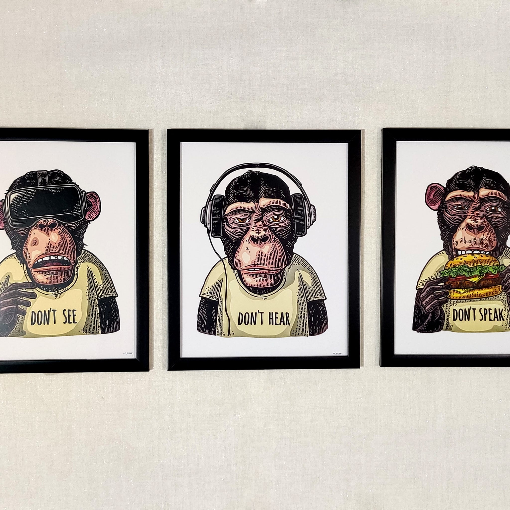 3 Wise Monkeys Poster Frame Set (Set of 3)