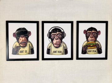 3 Wise Monkeys Poster Frame Set (Set of 3)